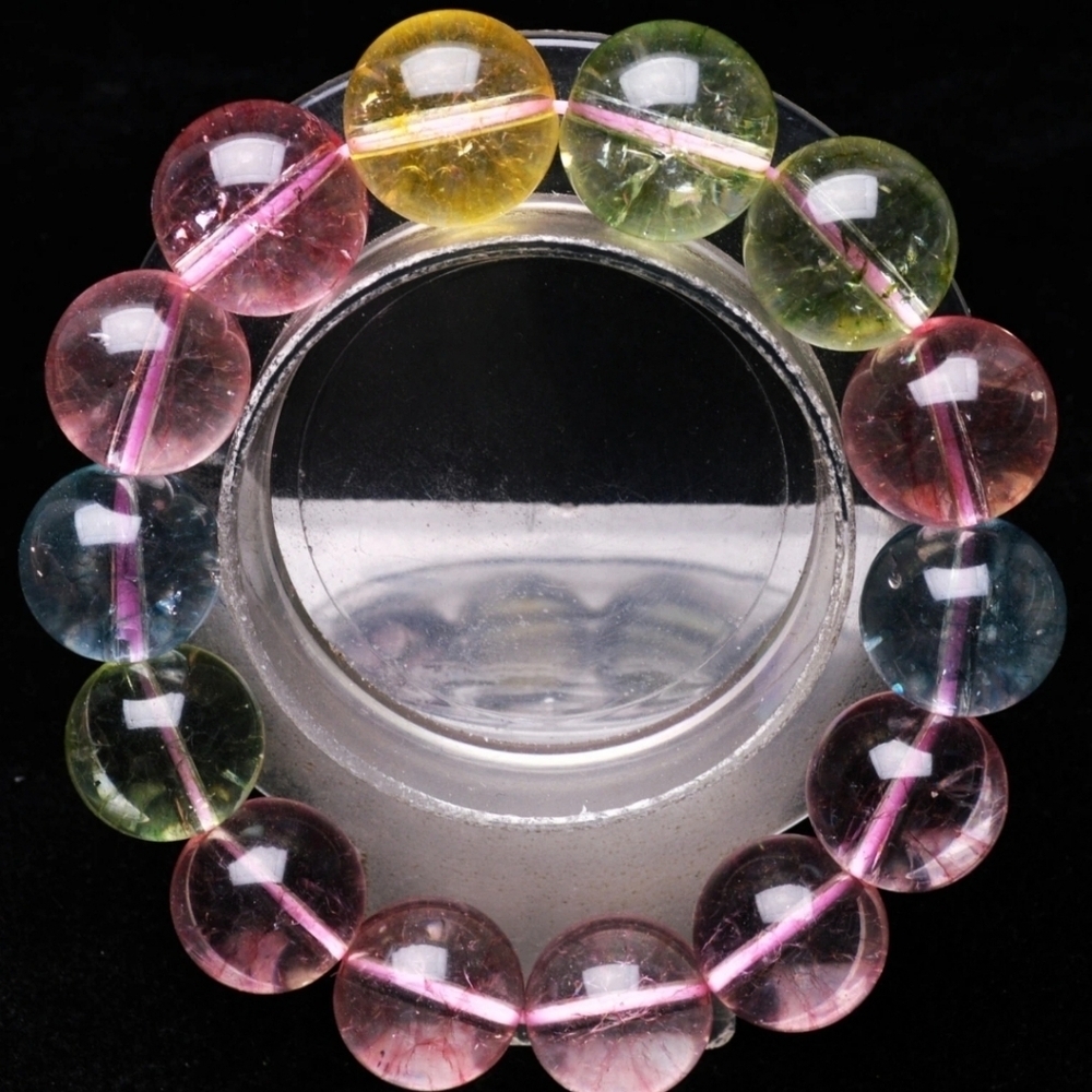 16.4mm Genuine Natural Colorful Morganite Gemstone Round Beads Beaded Bracelet